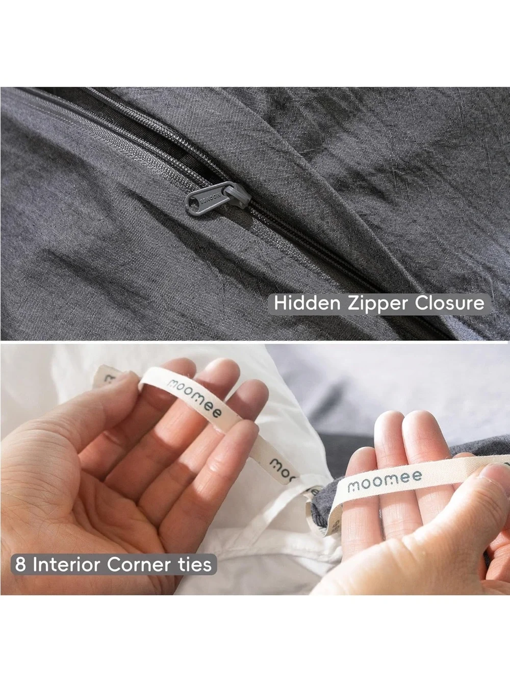 NEW MooMee Bedding Duvet Cover Set 100% Washed Cotton Linen-Like. Dark Grey King